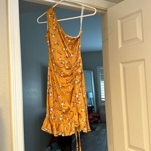 One shoulder yellow floral dress